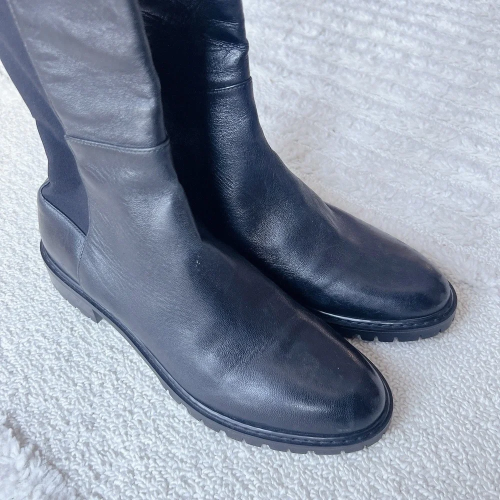Stuart Weitzman 5050 Bold OTK Over The Knew Boots Black Leather Stretch US 6.5